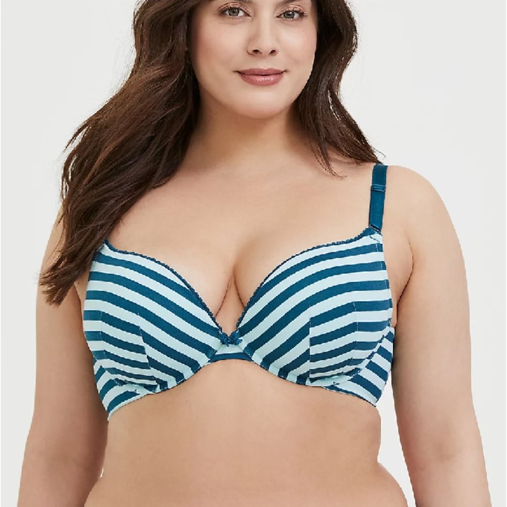 TORRID Dark Teal Stripe Cotton 360 Back Smoothing Push-Up Plunge Bra
